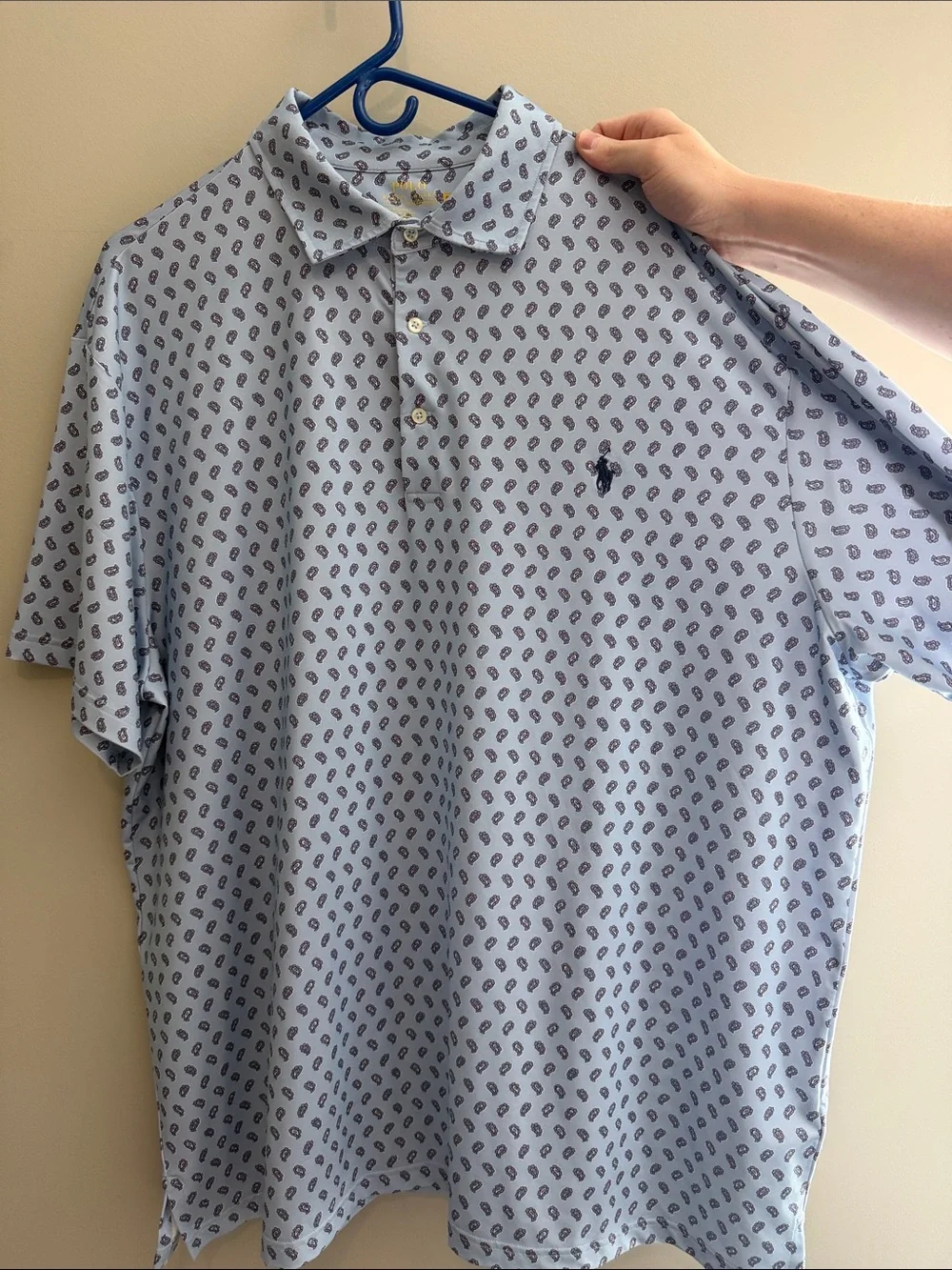 Ralph Lauren Light Blue Paisley Polo with Navy Logo